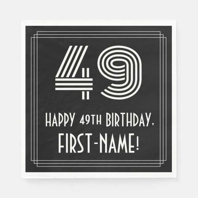 Serviette En Papier 49ème anniversaire : Art Déco Inspiré Look "49" +  (Devant)