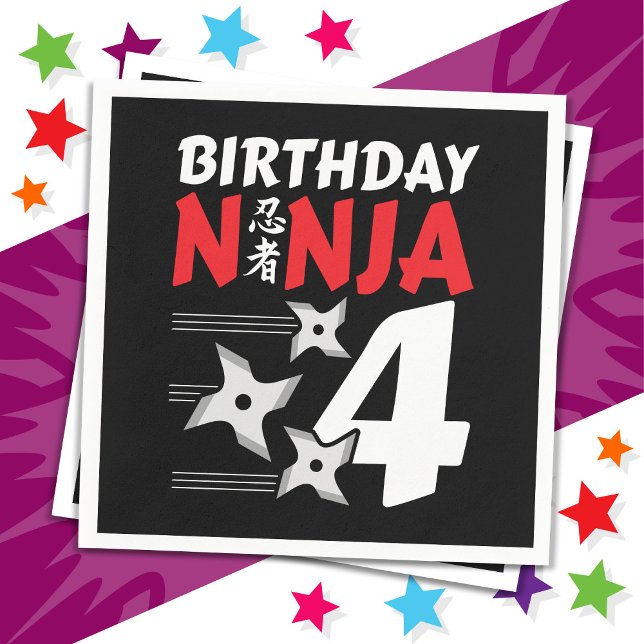 Serviette En Papier 4 Ans Ninja Party Stars Enfants 4e anniversaire (Créateur téléchargé)