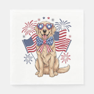 Serviette En Papier 4 juillet chien patriotique doré