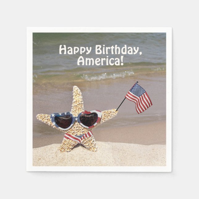Serviette En Papier 4 juillet étoile de mer avec drapeau (Devant)