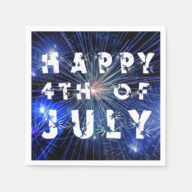 Serviette En Papier 4 juillet feux d'artifice en Blue Hue Happy 4ème (Devant)