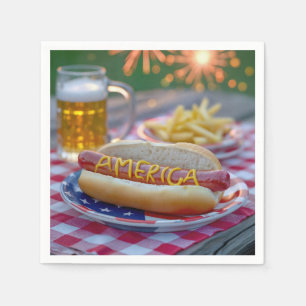 Serviette En Papier 4 juillet hot dog avec bière et frites
