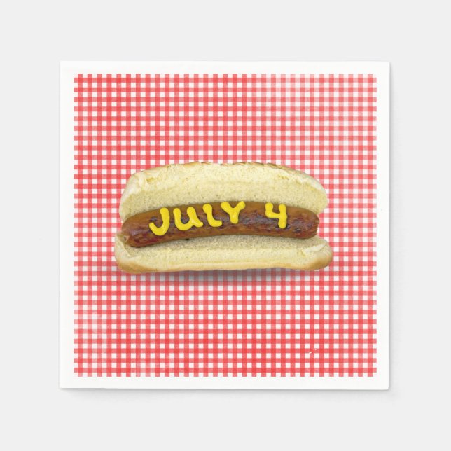 Serviette En Papier 4 juillet Hot Dog sur En vichy (Devant)