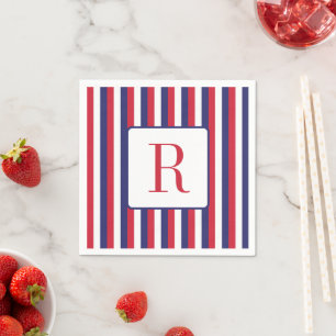 Serviette En Papier 4 juillet Party Monogramme rouge blanc et bleu