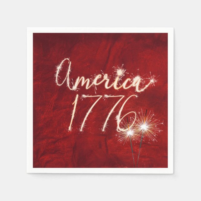 Serviette En Papier 4 juillet Party Sparkler Rouge cuir (Devant)