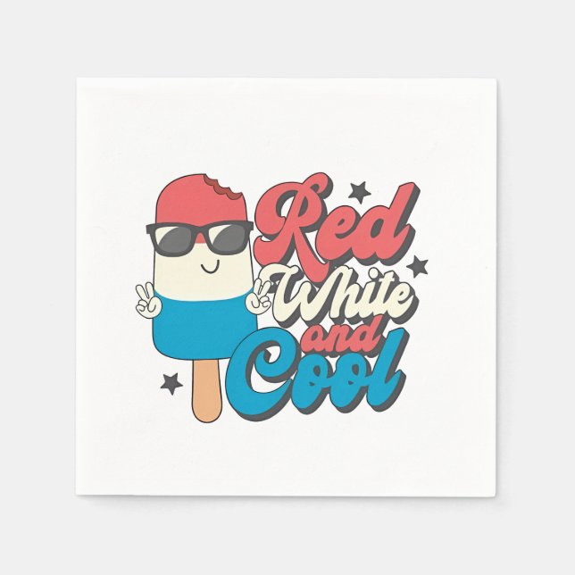 Serviette En Papier 4 juillet Popsicles Rouge Blanc Et Cool (Devant)