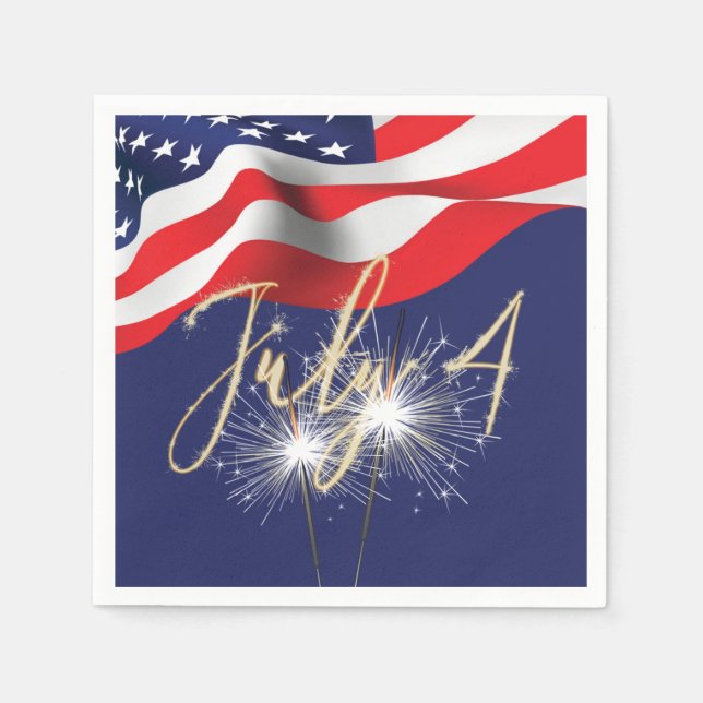 Serviette En Papier 4 juillet Sparklers et drapeaux (Devant)
