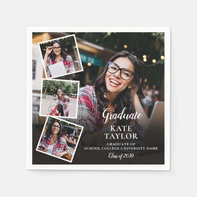 Serviette En Papier 4 Photo Collage Moderne Graduation Party (Devant)