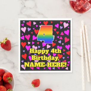 Serviette En Papier 4e anniversaire : Amour Hearts Motif, Arc-en-ciel