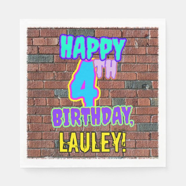 Serviette En Papier 4e anniversaire ~ Amusant, Graffiti urbain inspiré (Devant)