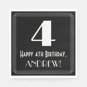 Serviette En Papier 4e anniversaire ~ Art Déco Inspiré Look "4", Nom