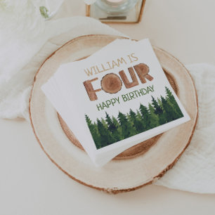 Serviette En Papier 4th Birthday Name Watercolor Green Trees 