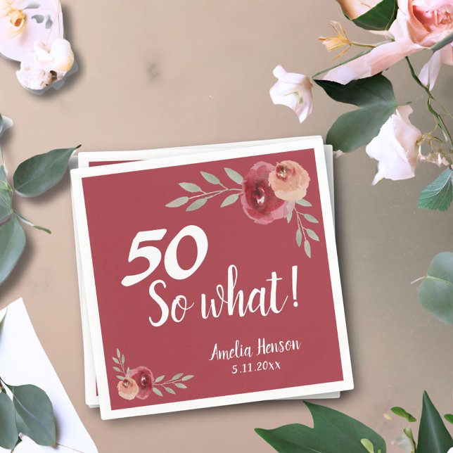 Serviette En Papier 50 Alors quel Rose d'aquarelle rouge 50e anniversa (Créateur téléchargé)