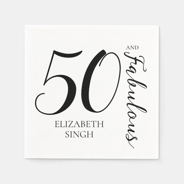 Serviette En Papier 50 and Fabulous Birthday Party Black and White (Devant)