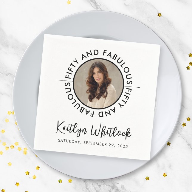Serviette En Papier 50 and Fabulous Name Date 50th Birthday Party (black and white 50 and fabulous bold 50th birthday party napkins for elegant name date details)