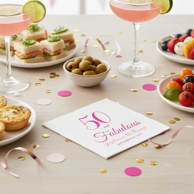 Serviette En Papier 50 and Fabulous Name Date 50th Birthday Party (Créateur téléchargé)