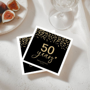 Serviette En Papier 50 Ans Anniversaire De Mariage Chic Noir Et Or