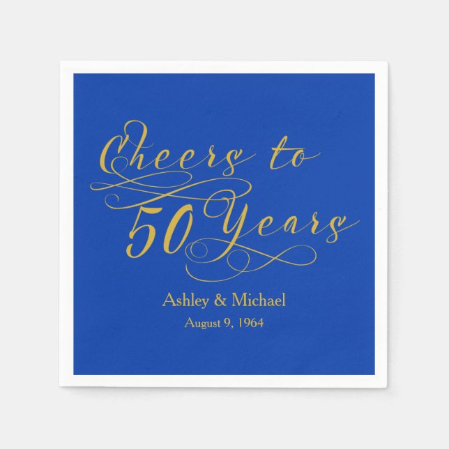 Serviette En Papier 50 ans bleu 50e anniversaire de Mariage (Devant)