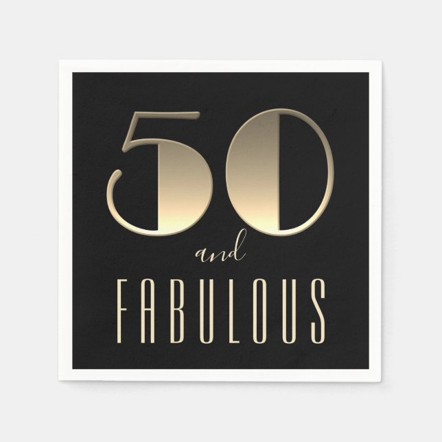 Serviette En Papier 50 ans et Fabuleux 50e Anniversaire Noir (Devant)