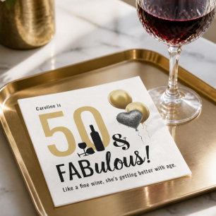 Serviette En Papier 50 ans et fabuleux Anniversaire Moderne Or et Noir