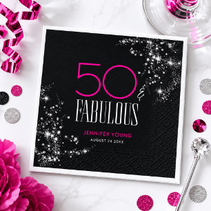 Serviette En Papier 50 ans et fabuleux Anniversaire Rose Noir Paillett