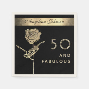 Serviette En Papier 50 ans et Fabuleux Élégant Glamour Noir et Or Fleu