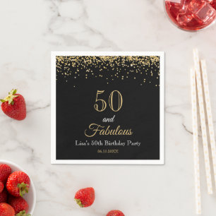 Serviette En Papier 50 ans et fabuleux paillettes or et noir Anniversa