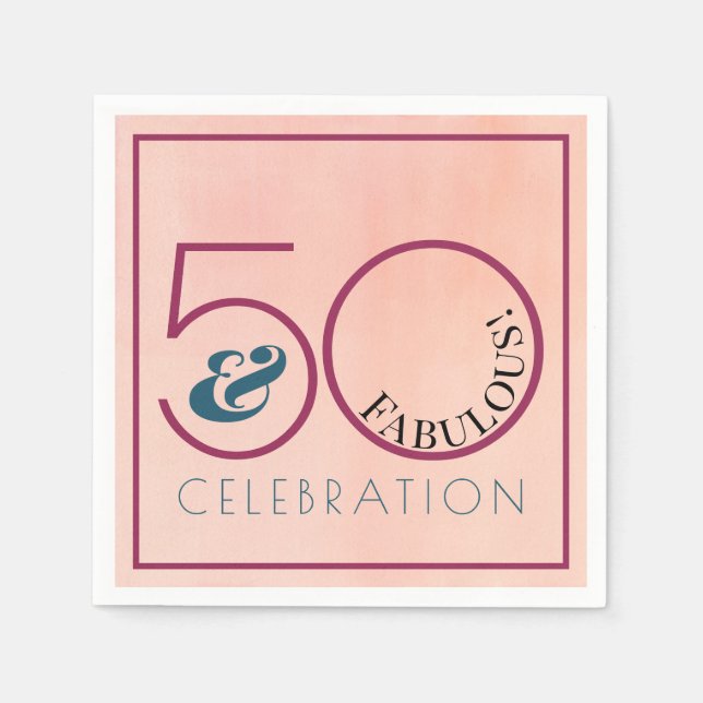 Serviette En Papier 50 ans et fabuleux Rose Célébration d'anniversaire (Devant)