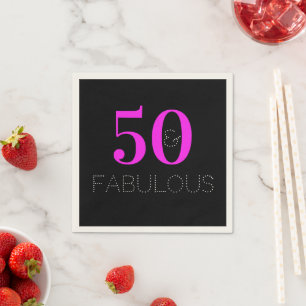 Serviette En Papier 50 ans et fabuleux Rose Néon Noir Fête