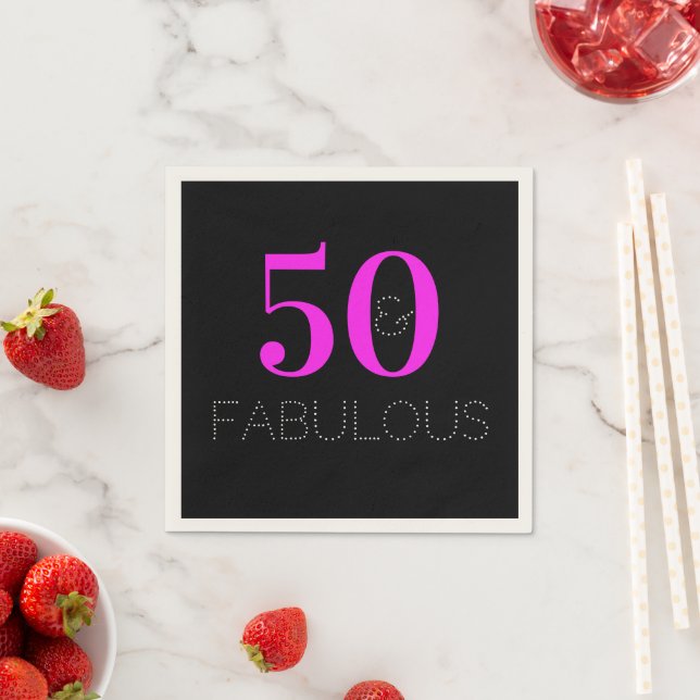 Serviette En Papier 50 ans et fabuleux Rose Néon Noir Fête (En situation)