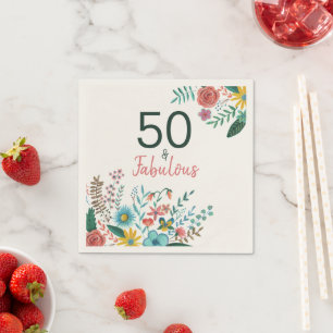 Serviette En Papier 50 ans et fabuleux vert élégant floral aquarelle 