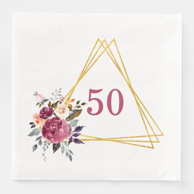 Serviette En Papier 50 Boho Floral Dîner en papier géométrique serviet (Devant)
