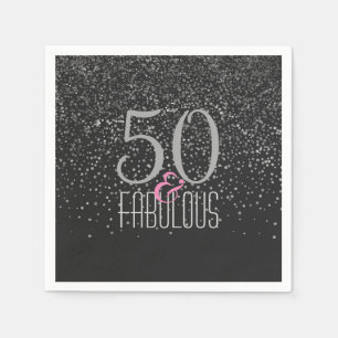 Serviette En Papier 50 et anniversaire élégant noir fabuleux de
