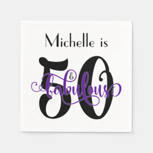 Serviette En Papier 50 et anniversaire noir et pourpre fabuleux de