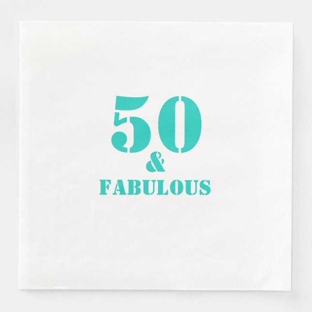 Serviette En Papier 50 Et Fabuleuse fête d'anniversaire Turquoise Blue (Devant)