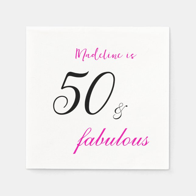 Serviette En Papier 50 et fabuleuse typographie rose 50e anniversaire (Devant)