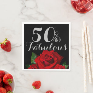 Serviette En Papier 50 et Fabuleux Anniversaire avec Roses Rouges