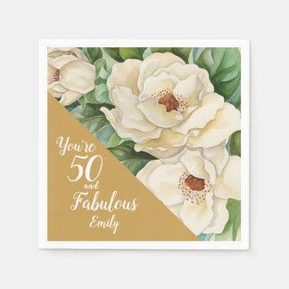 Serviette En Papier 50 Et Fabuleux Anniversaire Gold Magnolia Nom Flor