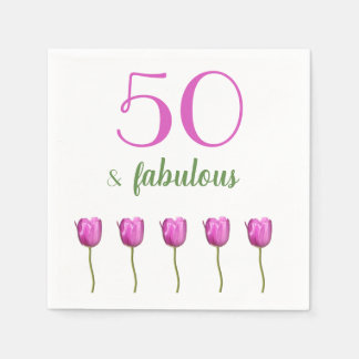 Serviette En Papier 50 et fabuleux Anniversaire Napkin | Magenta Tulip