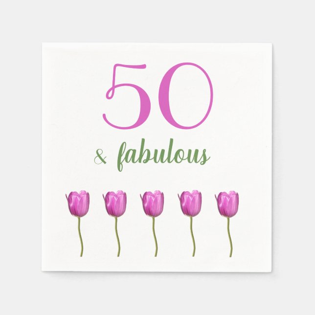 Serviette En Papier 50 et fabuleux Anniversaire Napkin | Magenta Tulip (Devant)