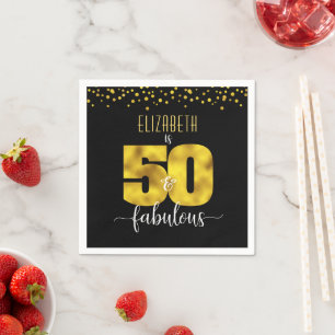 Serviette En Papier 50 et fabuleux anniversaire noir feuille d'or conf