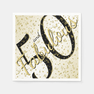 Serviette En Papier 50 et Fabuleux anniversaire noir/Gold Script