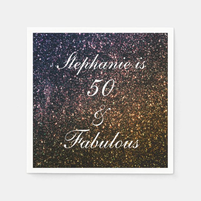 Serviette En Papier 50 Et Fabuleux Anniversaire Or Noir Parties scinti (Devant)