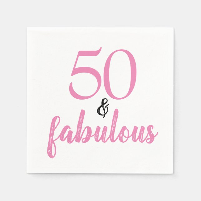 Serviette En Papier 50 et fabuleux anniversaire rose et noir (Devant)