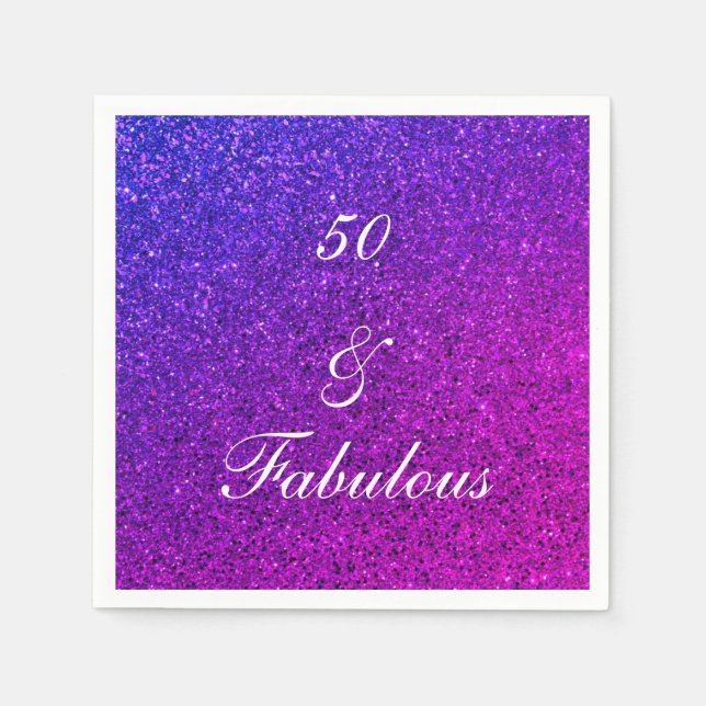 Serviette En Papier 50 Et Fabuleux Anniversaire Rose Purple Parties sc (Devant)
