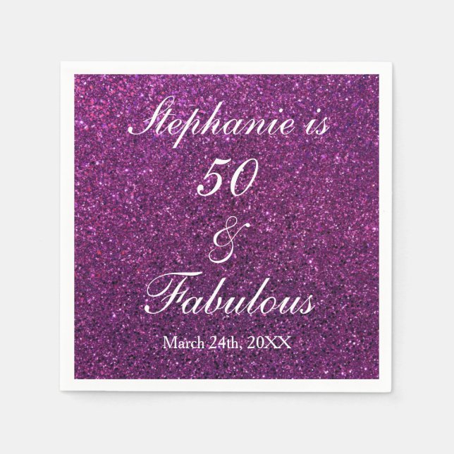 Serviette En Papier 50 Et Fabuleux Anniversaire Violet Parties scintil (Devant)