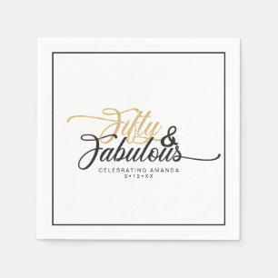 Serviette En Papier 50 et fabuleux fête d'anniversaire Faux Gold et Bl