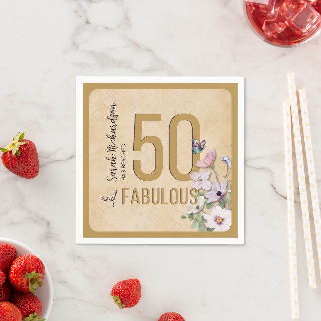 Serviette En Papier 50 et fabuleux Fleur sauvage Anniversaire (En situation)