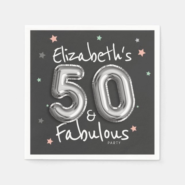 Serviette En Papier 50 et fabuleux Foil Balloon Stars Anniversaire (Devant)
