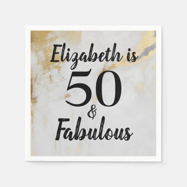 Serviette En Papier 50 et fabuleux marbre d'or avec texte noir (Devant)